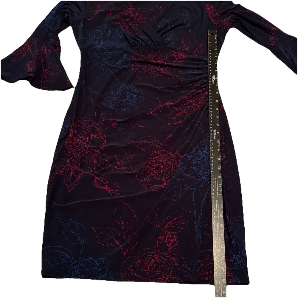 Lauren Ralph Lauren Black Dress with Blue & Maroon Floral Accent - Long Sleeve - Picture 6 of 13